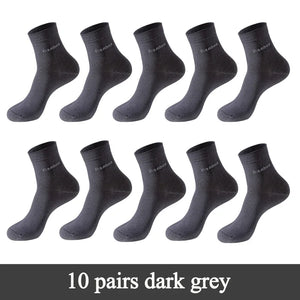 10 Pairs Bamboo Fiber Men's Crew Socks, Casual & Business, Antibacterial, Breathable, High Quality