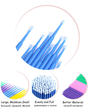 100-Pack Disposable Micro Brushes for Eyelash Extensions & Makeup Application