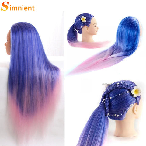 28" Colorful Hair Doll Head - Hairdressing Training Mannequin with 100% High-Temp Fiber