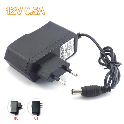 12V 0.5A Power Adapter Charger for Camera, LED Strip Light 5.5x2.1mm, AC 100-240V Input