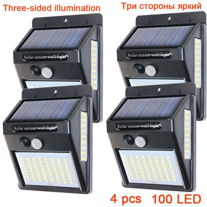 100 LED Solar Motion Sensor Street Light, Sunlight Control, 3-Sided, Outdoor Yard Path Home Garden Lamp