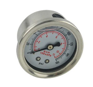 1/8 NPT Fuel Pressure Gauge 0-160 PSI Oil Liquid Filled Universal White Face Black