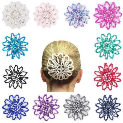 Handmade Crochet Pearl Elastic Hair Nets Bun Covers for Ballet Dance Hair Accessories
