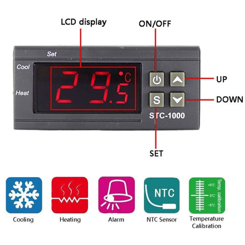 Digital Temperature Controller Thermostat STC-1000 Heating Cooling Incubator 12V 24V 220V Relay Thermoregulator