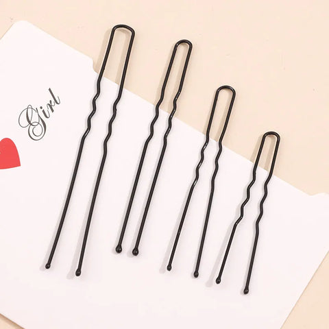 Assorted Sizes Black Hair Pins Set - 5cm to 8cm Metal Waved Grips for Styling