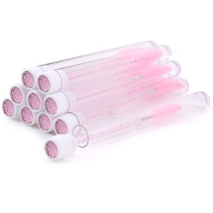 10-Pack Pink Eyelash & Brow Spoolie Brushes: Reusable for Extensions & Mascara