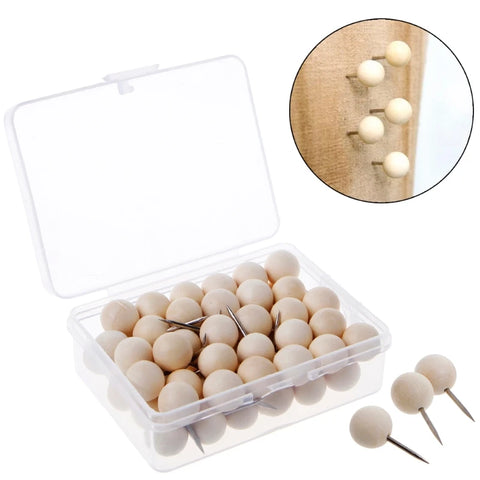 60-Pack Wooden Thumbtacks Round Decorative Push Pins for Crafts & Office Boards