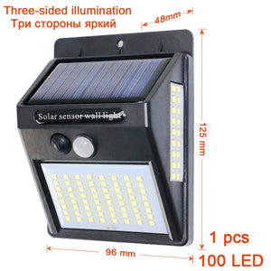 100 LED Solar Motion Sensor Street Light, Sunlight Control, 3-Sided, Outdoor Yard Path Home Garden Lamp