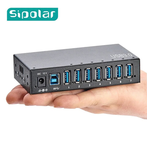 7-Port Metal USB 3.0 Charger Hub, 36W Industrial-Grade with DIN Rail Mountable Bracket