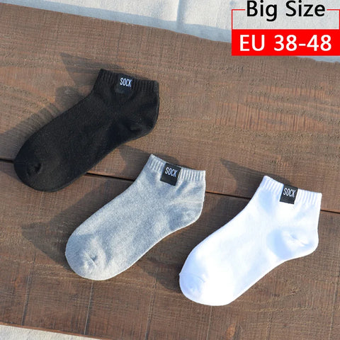Extra Large Men's Socks 3 Pairs Size 46-48 Ankle Cotton Casual Low Tube Sox