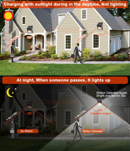 100 LED Solar Motion Sensor Street Light, Sunlight Control, 3-Sided, Outdoor Yard Path Home Garden Lamp