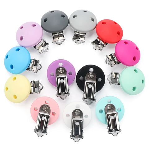 3pcs Round Pacifier Clips for DIY Baby Dummy Chain Nipple Holder Soother Teething Toy Silicone Clip