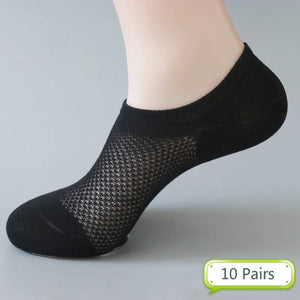 10 Pairs Men's Breathable Mesh No Show Socks - Summer Casual Thin Cotton Invisible Socks
