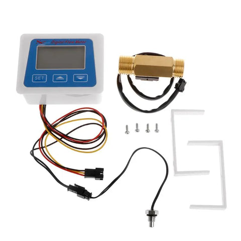 Digital LCD Water Flow Sensor Meter with G1/2" Sensor, Backlight, Temp & Time Record