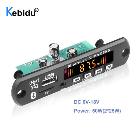 5V-18V 50W Amplifier Bluetooth 5.0 MP3 Decoder Board USB FM Aux Car Audio Player Speaker Module with Handsfree & Recording