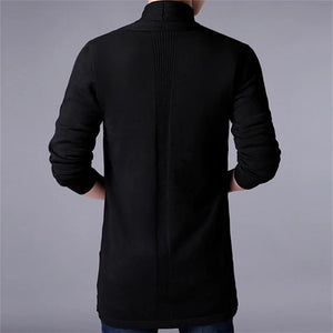 "2024 Men's Slim Long Knitted Sweater Coat, Autumn Casual Cardigan Jacket, Solid Color"