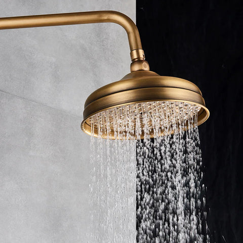 Antique Brass 8" Rainfall Shower Head with Extension Pipe & Wall Arm - Bathroom Accessory (1/2" Standard)