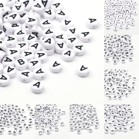 Bulk White Acrylic Alphabet Beads 7x4mm A-Z Round Spacer for Jewelry DIY Bracelets (50/100/200pcs)