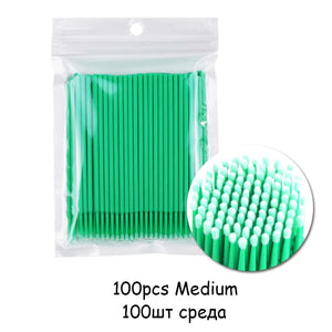 100-Pack Disposable Micro Brushes for Eyelash Extensions & Makeup Application