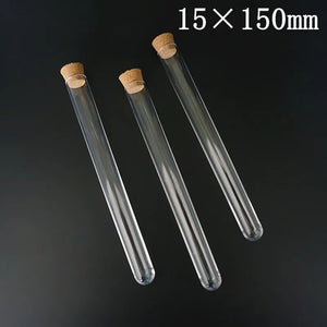 100pcs Clear Plastic Test Tubes with Corks, 12-25mm, Round Bottom Candy Party Favors, Wedding Vials