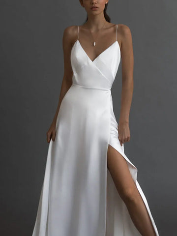 2022 New Arrival Women's Sexy V-Neck Sleeveless Party Dress with Thin Straps - White