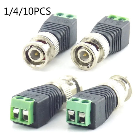 10x BNC Male Connector DC Plug Video Balun Adapter Coax Cat5 for CCTV Camera Security System