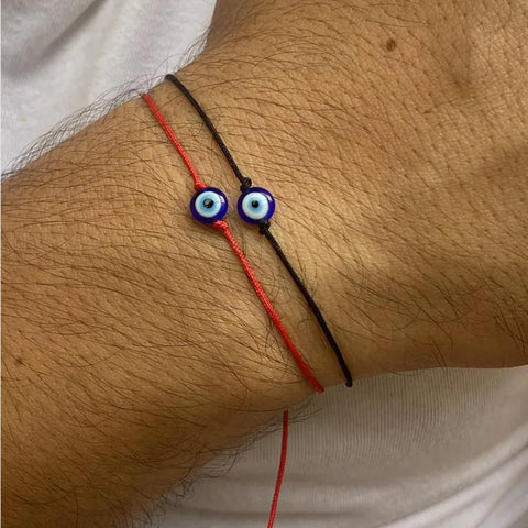 Grey String Bracelet with Blue Evil Eye for Protection