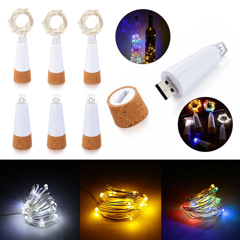 2m 20 LED Cork Bottle Fairy Lights USB Rechargeable String Lamp Indoor Decor Party Wedding Christmas Bedroom