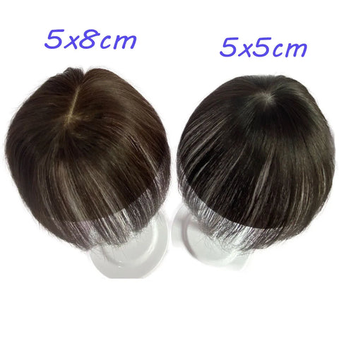 5x8cm Silk Base Human Hair Topper for Women, Natural Scalp, 2 Clips, Covers Bald Spots and Grays