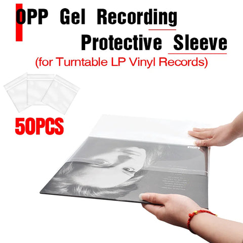50pcs Vinyl Record Protective Covers 12" Self-Adhesive Bags for LP Turntable Player