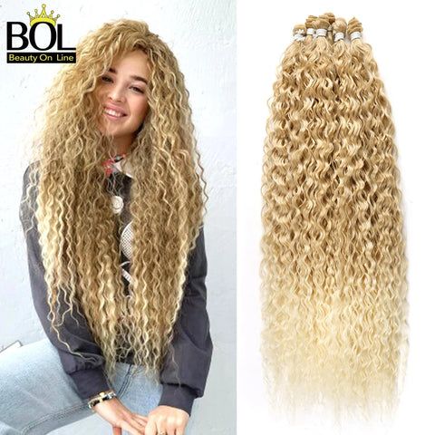Curly Ombre Blonde Hair Extensions 32" Synthetic Water Wave Heat Resistant Bundles for Women