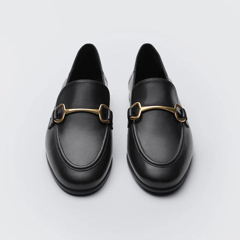 Autumn Women's Genuine Leather Loafers British Style Flats with Horsebit Buckle Shoes 2023