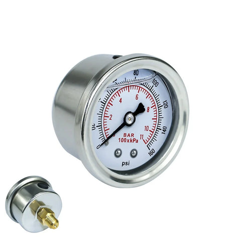 1/8 NPT Fuel Pressure Gauge 0-160 PSI Oil Liquid Filled Universal White Face Black