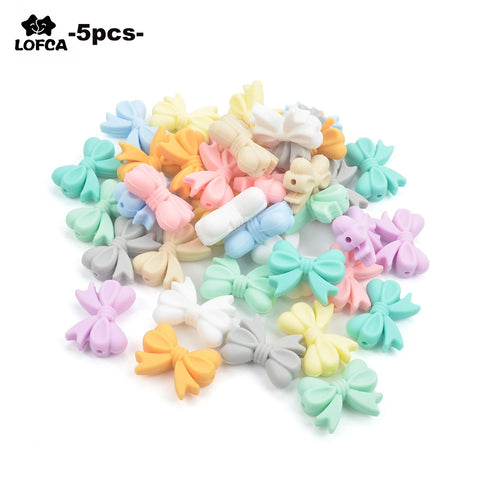 5pcs Bowknot Silicone Teething Beads DIY Set, Food Grade Pacifier & Teether Holder Accessories