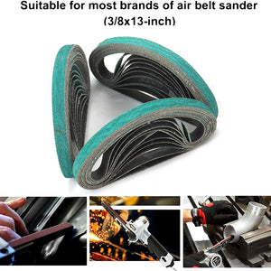10 Pack 3/8"x13" Sanding Belts, 330mm Abrasive Tool for Wood, Metal, Furniture Polishing, Grinding, Grit 60/80/120