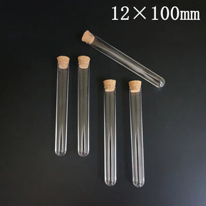 100pcs Clear Plastic Test Tubes with Corks, 12-25mm, Round Bottom Candy Party Favors, Wedding Vials