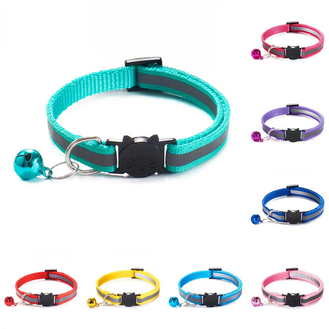 Adjustable Reflective Cat Collar with Bell - Safety Elastic, Multi-color Choices