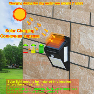 100 LED Solar Motion Sensor Street Light, Sunlight Control, 3-Sided, Outdoor Yard Path Home Garden Lamp
