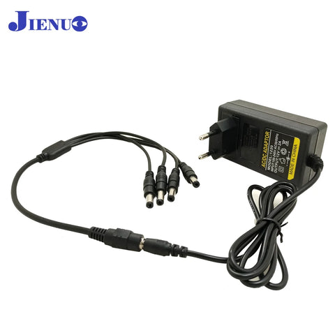 DC 12V 2A Power Adapter EU Plug with 4-Way Splitter for CCTV Cameras, DVR, NVR, IP Cam, AHD, LED Strip