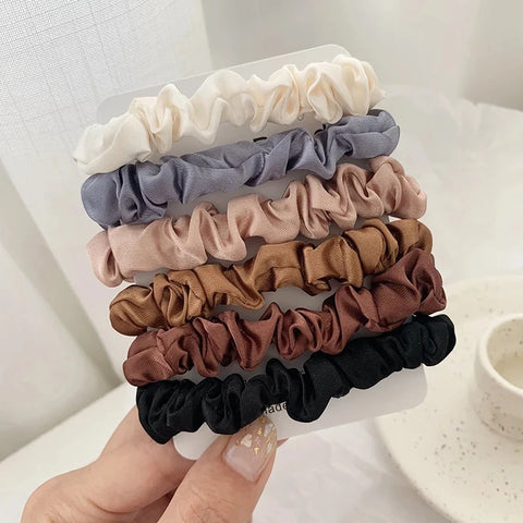 6-Pack Silk Hair Scrunchies Set, Multicolor Elastic Hair Ties for Women & Girls