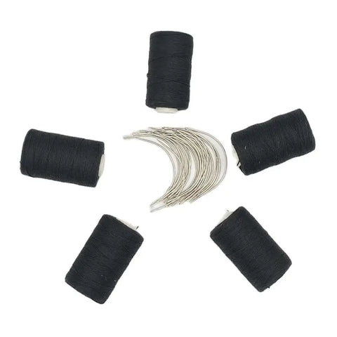 Curved Needle & Black Hair Weaving Thread Kit - 25 Needles, 5 Rolls Cotton Sewing Thread
