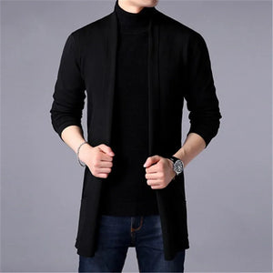"2024 Men's Slim Long Knitted Sweater Coat, Autumn Casual Cardigan Jacket, Solid Color"