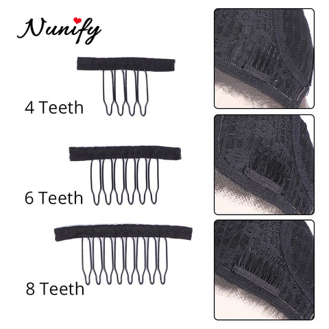 12-24pcs Black Wig Comb Clips with Steel Tooth Polyester for Hair Styling Accessories