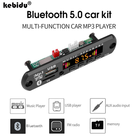 Bluetooth 5.0 Audio Decoder Board MP3/WMA/WAV Player, Aux/USB/FM, 3.5mm Car Module with Remote Control