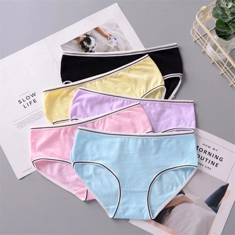 5-Pack Girls Cotton Briefs Teens Solid Color Panties Lingerie Underwear