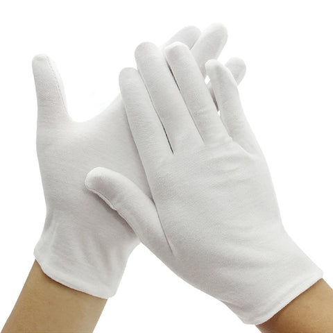 Full Finger White Cotton Gloves for Men & Women - Etiquette, Waiters, Drivers, Jewelry, Sweat Absorption, Work Mittens (1 Pair)