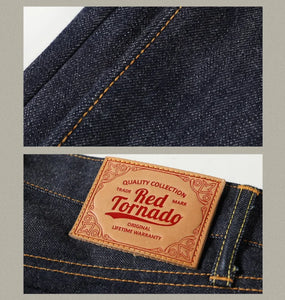 Men's Relaxed Straight Fit Jeans Raw Selvedge Denim Amekaji Style Pants 55501 Red Tornado