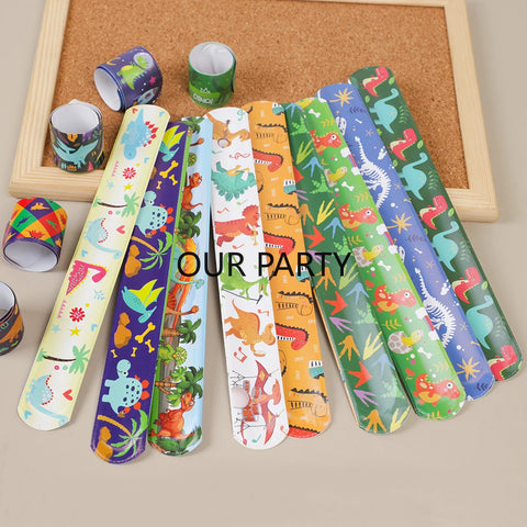 12-Pack Dinosaur Slap Bracelets for Kids - Party Favors & Birthday Gifts