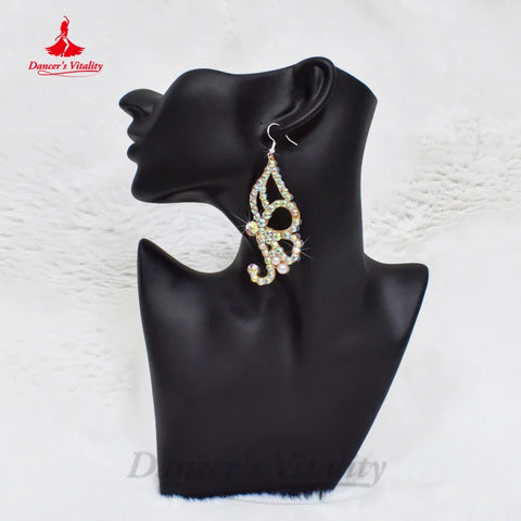 Belly Dance Earrings with Custom AB Stones for Competitions and Modern Dance