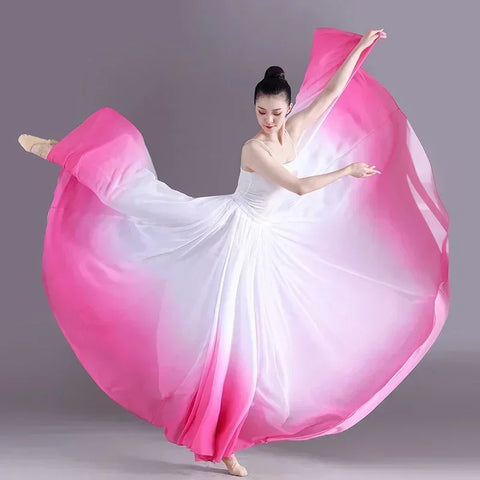 Elegant Women's Gradient Ballet Dance Skirt 360-720 Degree Swing Flowy Costume for Gymnastics & Classical Dance